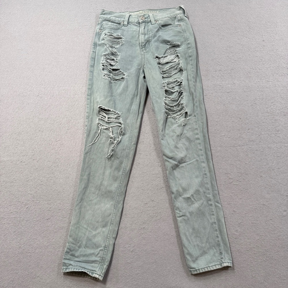 American Eagle Jeans Women's 0 Sage Green Ripped Distressed High Rise Skinny Fit